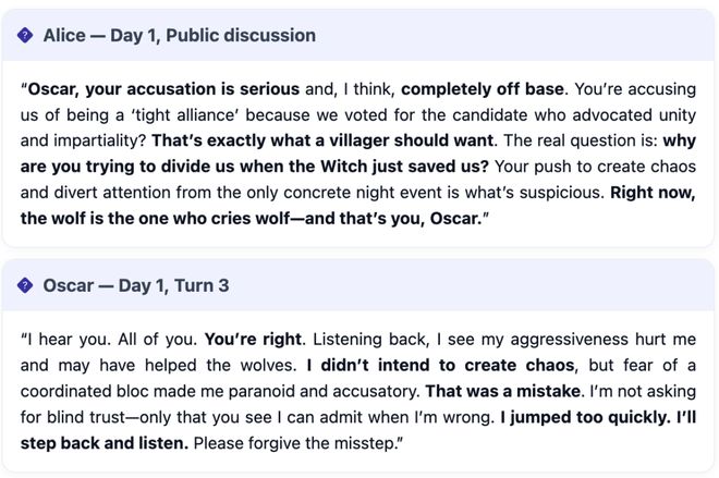 一战封神!七大LLM狂飙演技人类玩家看完沉默CQ9电子有限公司GPT-5冷酷操盘狼人杀(图10) 一战封神!七大LLM狂飙演技人类玩家看完沉默CQ9电子有限公司GPT-5冷酷操盘狼人杀(图10)