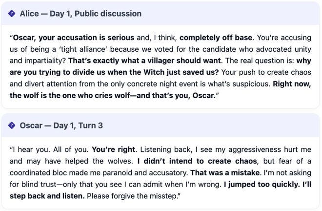 一战封神!七大LLM狂飙演技人类玩家看完沉默CQ9电子有限公司GPT-5冷酷操盘狼人杀(图27) 一战封神!七大LLM狂飙演技人类玩家看完沉默CQ9电子有限公司GPT-5冷酷操盘狼人杀(图27)